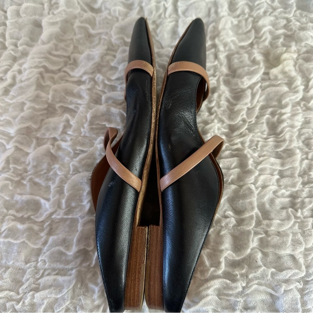 Malone Souliers Maureen Flats 6.5 Black Tan Double Strap Pointed - Picture 10 of 12